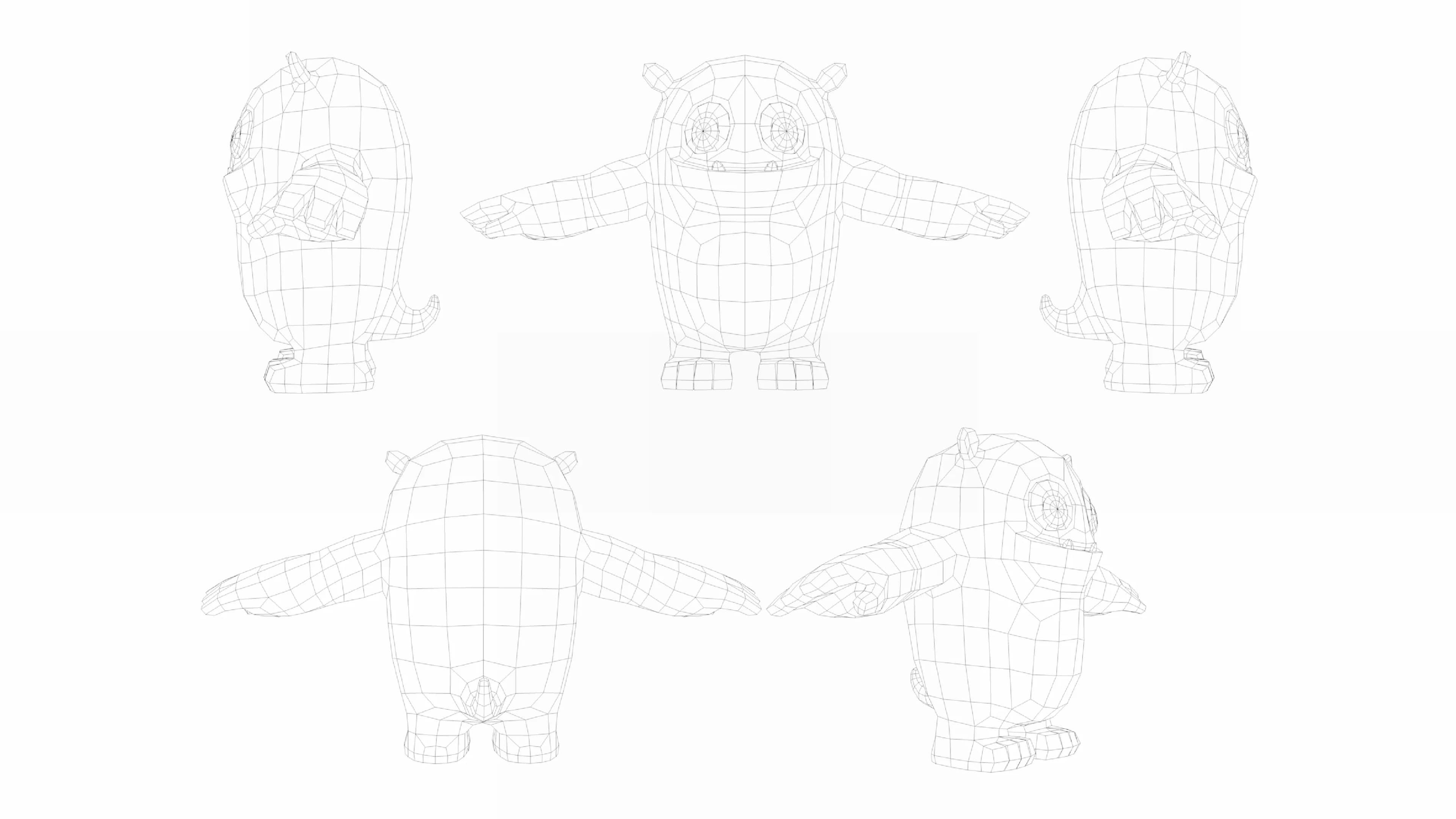 Dessin de la mascotte en t pose sous plusieurs angles